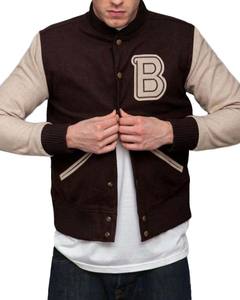 Chaqueta de chenilla personalizada para hombre, 5 parches de lana con mangas de cuero de contraste, oem, venta al por mayor - Product Image 3