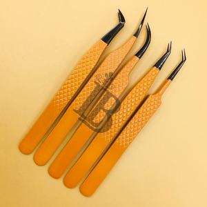 Pinzas para pestañas de visón, pinzas de acero inoxidable para extensión de pestañas, con logotipo personalizado, punta curva de fibra suave, mango liso. - Product Image 4