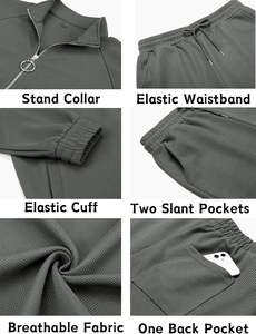 Survêtement de sport 2 pièces pour hommes, jogging athlétique, survêtement décontracté à fermeture éclair intégrale, tenue d'entraînement de basket-ball respirante à imprimé solide - Product Image 4