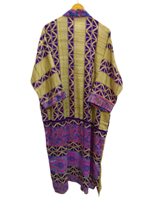 Bridal Robe Light Weight Silk Robe For Woman Night Wear Long Robe, Floral Print Indian Vintage Recycled Silk Sari <b>Kimono</b>, - Product Image 4