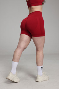<b>Women's</b> <b>Red</b> High Waist Knitted <b>Shorts</b> Solid Color Sporty Style Breathable Spandex Polyester Fit Type Skinny - Product Image 4