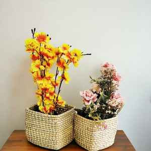 Nouveautés Pot de fleur en osier fait à la main en osier Moonj Gass jardinière décorative rectangulaire naturelle faite à la main Pot de jardinière en herbe Moonj - Product Image 1