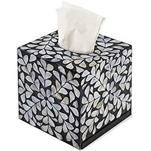 Cubierta de caja de pañuelos de madera decorada con madreperla de lujo con incrustaciones de hueso fino para oficina y sala de estar - Product Image 2