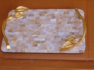 Elegant Luxury Tray with Mother of Pearl Design Wood <b>Material</b> for Serving Breakfast Food at Home or Party Decorative Tray - Product Image 5