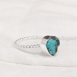 เครื่องประดับหินหยาบสำหรับผู้หญิงแหวนพลอยเทอร์ควอยส์จากธรรมชาติ December birthstone twand twand Twisted 925แต่งงานแหวนเงินสเตอร์ลิง - Product Image 1