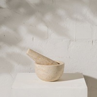 Pillette et mortier de luxe modernes en travertin beige, faits à la main, en pierre naturelle, résistants au feu, pour épices, outil de cuisine, pour salon et salle à manger