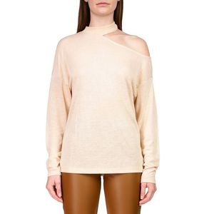 Top da donna Sanctuary Full Time Lover con cut-out, beige, asimmetrico, vintage, in rayon e lino lavorato a maglia, tinta unita, taglie XS S M XL, per primavera autunno - Product Image 1