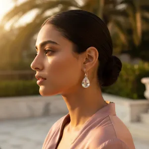 ต่างหูเงินแท้ 925 รูปทรงหยดน้ำสำหรับผู้หญิง ดีไซน์ประดับพลอยแฟชั่น - Product Image 2