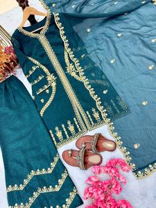 Costume élégant de style Bollywood en fausse georgette, broderie de paillettes, vêtements de fête pour femmes, haut, pantalon, Dupatta, indien pakistanais - Product Image 4