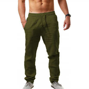 Pantalones de Lino Personalizados de Venta Caliente, 100% Lino, Tela Casual Transpirable, Pantalones Largos con Cordón, Pantalones de Cintura Alta para Hombre, Lavado Suave - Product Image 2