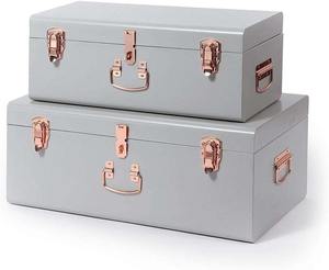 Beautify Gray <b>Vintage</b> Style Steel Metal <b>Storage</b> <b>Trunk</b> Set Lockable and Decorative With Rose Gold Handles - Product Image 3