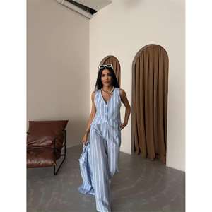 Chaqueta de Lino a Rayas Azules para Mujer - Product Image 2