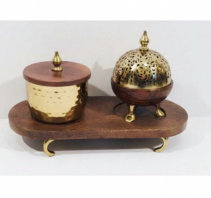 Ensemble brûleur d'encens arabe Bakhoor de qualité supérieure avec couvercle et plateau, pour usage religieux, écologique, pour la décoration intérieure et les rituels aromatiques traditionnels - Product Image 2