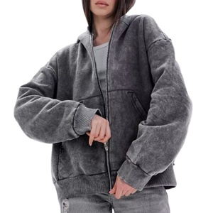 Sweat à capuche zippé délavé à l'acide pour femme, en molleton de coton 450 GSM, coupe oversize, style streetwear, personnalisable, fabrication OEM, marque privée, fabricant d'usine - Product Image 2