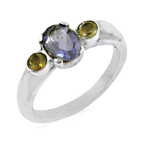 18K Rose Gold & 925 <b>Silver</b> Iolite <b>Statement</b> <b>Ring</b> for Women Handmade Fine Jewelry with Rhodium Plating Elegant Gemstone <b>Ring</b> Gift - Product Image 2