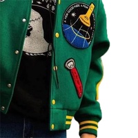 Chaqueta Varsity Vintage Personalizable de Alta Calidad para Hombre, Verde, con Parches de Chenilla, para Invierno, Exterior, con Revestimiento de Lona, Transpirable