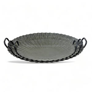 Meilleur prix, 4 plateaux de service ronds en aluminium galvanisé faits à la main, motif abstrait moderne, pour la décoration de table de Noël - Product Image 5