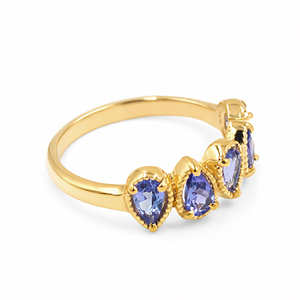 Anillo de Tanzanita con Cinco Perlas para Mujer, Plata de Ley 925, Bisel Punteado, Chapado en Oro Rosa Romántico, Joyería de Diseño - Product Image 2