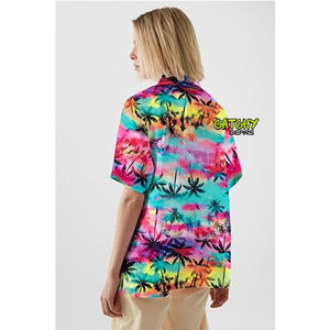 CATCHY GEARS เสื้อคู่รักแขนสั้นพิมพ์ลายดอกไม้ชายหาดฤดูร้อนสำหรับผู้ชาย/ผู้หญิง ผ้าทวิลล์ผสมสแปนเด็กซ์/โพลีเอสเตอร์ แห้งเร็ว ทรงหลวม - Product Image 6