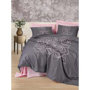 Primula rose coton boîte Brode Ranforce Double housse de couette ensemble élégant Primula rose Runforce housse de couette - Product Image 1