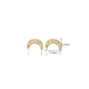 Minimalista Luna diseño CZ piedra turca 925 joyería de plata hecha a mano al por mayor Stud pendientes - Product Image 2