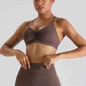 Venta al por mayor Cross Back Sports Bra Soft acolchado Scrunch Front Yoga & Running Gym Bra - Product Image 3