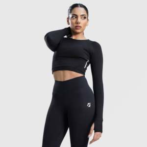Comfortable Breathable Black Crop <b>Top</b> for <b>Women</b> Custom Logo Casual Sportswear with <b>Mesh</b> for Gym Knitted Fabric - Product Image 3