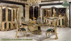 Ensemble table à manger traditionnelle polie en brun brillant Table à manger polie en brun brillant Table à manger exclusive 8 places - Product Image 3