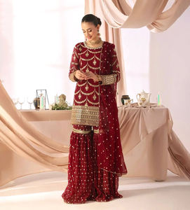 Conjunto de Traje Sharara Salwar de Diseñador para Mujer, Vestido Étnico Bordado para Fiesta, Dupatta de Secado Rápido, Poliéster Reversible para Todas las Temporadas - Product Image 1