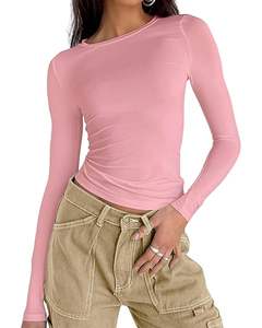 Camiseta informal de moda para mujer, cuello redondo simple, diseño liso, manga corta, Algodón ligero, adecuado para venta al por mayor, verano a granel - Product Image 6