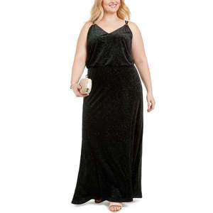 Vestido Blusón de Talla Grande 14W para Mujer de Calvin Klein, Terciopelo Brillante en Verde, Cintura Imperio, Silueta Ajustada - Product Image 1