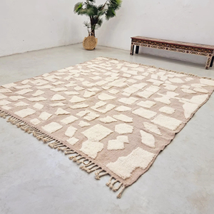 Alfombra de Lana Anudada a Mano, Estilo Mediados de Siglo, Abstracta, Moderna, Bohemia, Geométrica, de Diseño, Impresionante Alfombra Marroquí para Sala de Estar Interior - Product Image 1