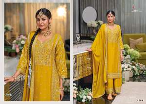 Costume Salwar pakistanais en tissu chinon lourd en travail brodé pour vêtements de mariage pour un look traditionnel lourd pour vêtements pour femmes - Product Image 6