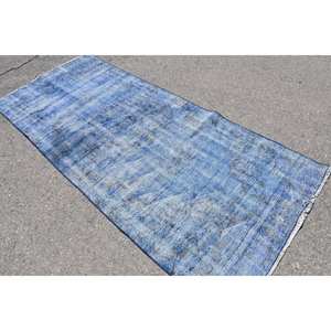 Alfombra turca azul Vintage de 3,6x8,5 pies, alfombra clásica de área grande con respaldo de látex de lana, alfombra rectangular abstracta para habitación de pasillo - Product Image 2