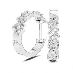 Baguette Cut Moissanite <b>Hoop</b> Earrings Rhodium Plated Channel Set 925 <b>Sterling</b> <b>Silver</b> GRA Certified Luxury Fine Jewelry Women - Product Image 1