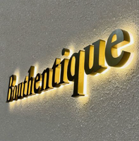 Letras de Canal con Logotipo Corporativo en Metal Dorado 3D Personalizadas con Iluminación LED, Letreros Exteriores para Montar en la Pared