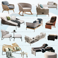 Canapé deux places en rotin pour jardin, dossier incurvé tressé, siège rembourré, structure métallique, mobilier d'extérieur pour villa, cour, hôtel, terrasse