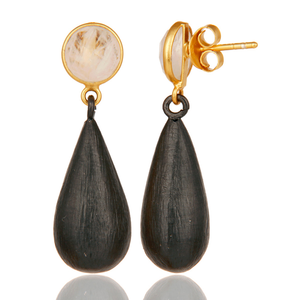 Rainbow <b>Moonstone</b> Earring Gemstone Jewelry Manufacturer Yellow Gold Plated Pure 925 Silver Dangle Drop Earrings - Product Image 3