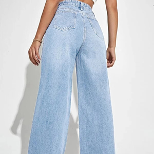 Nouveau 100% coton biologique pantalon droit 2025 élégant respirant femmes pantalon Top qualité lavé Denim pantalon - Product Image 1