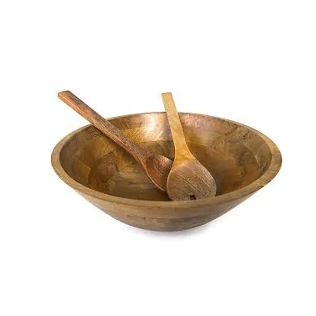 WHOLESALE ECO CUSTOM LOGO DECORATIVE WARE NATURAL WOODEN BOWL WITH WOOD SPOON