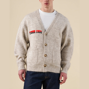 Logo personnalisé cardigan Mohair hommes chandails hiver tenue décontracté col en V tricot pull respirant plaine Mohair pull pour homme - Product Image 1