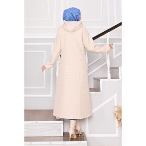 Manteau matelassé rétro élégant à capuche avec logo et boutons décoratifs, taille XL, en tissu tissé polyester et coton, poches longues - Product Image 6