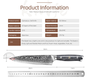 Couteau de chef Damas de 8 pouces avec manche noir couteau de cuisine personnalisé professionnel OEM ODM de qualité supérieure vente en gros - Product Image 2