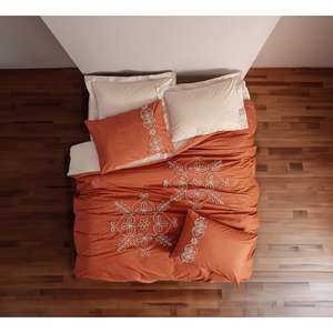 Ensemble de housse de couette double en coton Brode Ranforce Tiva Beige-Ensembles de housse de couette de qualité supérieure - Product Image 2