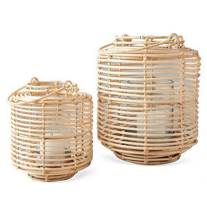 <b>Set</b> Of Vietrustic Wholesale Price Garden Lantern Glass <b>Candle</b> Holder Bamboo Rattan Lantern Braided Hanging Lanterns - Product Image 1