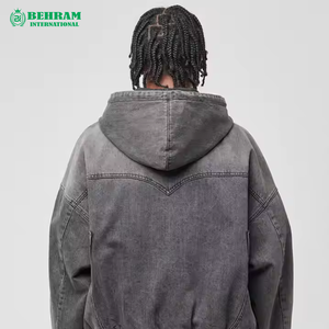 Streetwear Zipper <b>Hoodie</b> <b>Zip</b> Men's Oversized Streetwear Hooded Denim Jacket <b>Zip</b> <b>Up</b> Washed <b>Black</b> Coat - Product Image 4