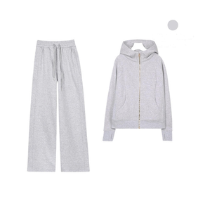 Conjuntos de Yoga Sólidos al por Mayor, 2 Piezas, Sudadera con Capucha y Cremallera y Chaqueta Deportiva para Mujer, 100% Algodón - Product Image 6