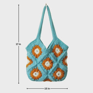 Sac à bandoulière en crochet bohème d'été Sky Bloom, vintage, en cuir, avec fleurs brodées, perles et deux sangles portables - Product Image 6