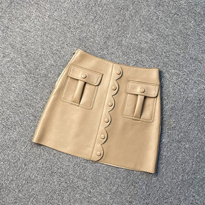 OEM ODM Supply Finish Genuine Leather Formal <b>Skirt</b> for <b>Women</b> with Button Closure Eco-Friendly Breathable <b>Pencil</b> <b>Skirt</b> - Product Image 3