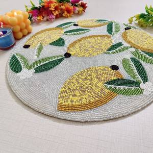 Handmade beaded <b>placemat</b> table decoration beaded tablemat lemon and leaves - Product Image 2